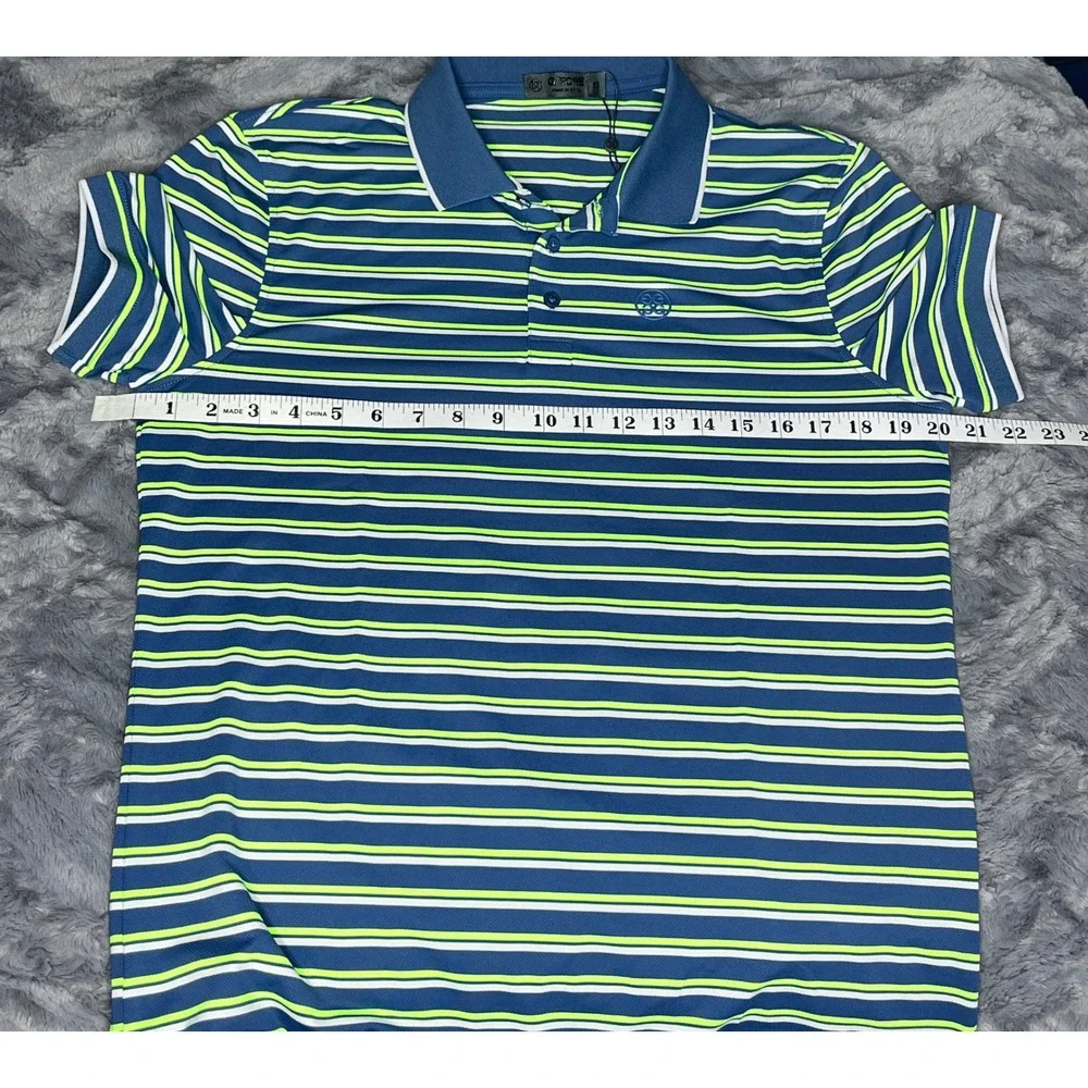 G/FORE Mens Striped Golf Polo Shirt Size M‎ Short Sleeve Blue Green White, NWT